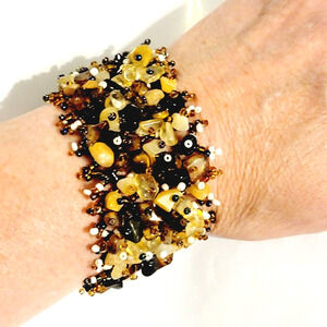 Wide Agate Bracelet Boho Earth-tones Glass Woven Beaded Bracelet sbr-61